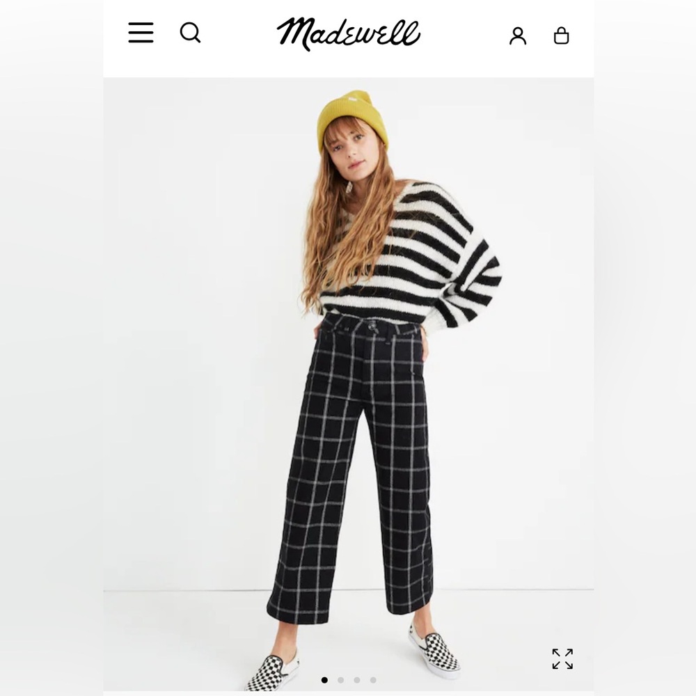 Madewell Emmett Wide-Leg Crop Pants in Black Windowpane
